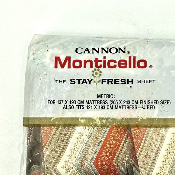 70s Cannon Monticello 'Katrina' FULL FLAT Sized Top Sheet Chevron Floral RARE! - Picture 8 of 10